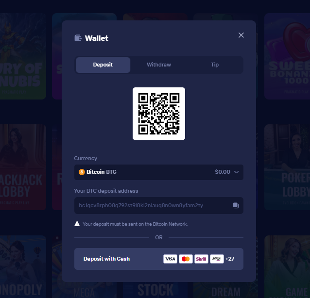 Duel Wallet z wpłatą krypto i Deposit with Cash